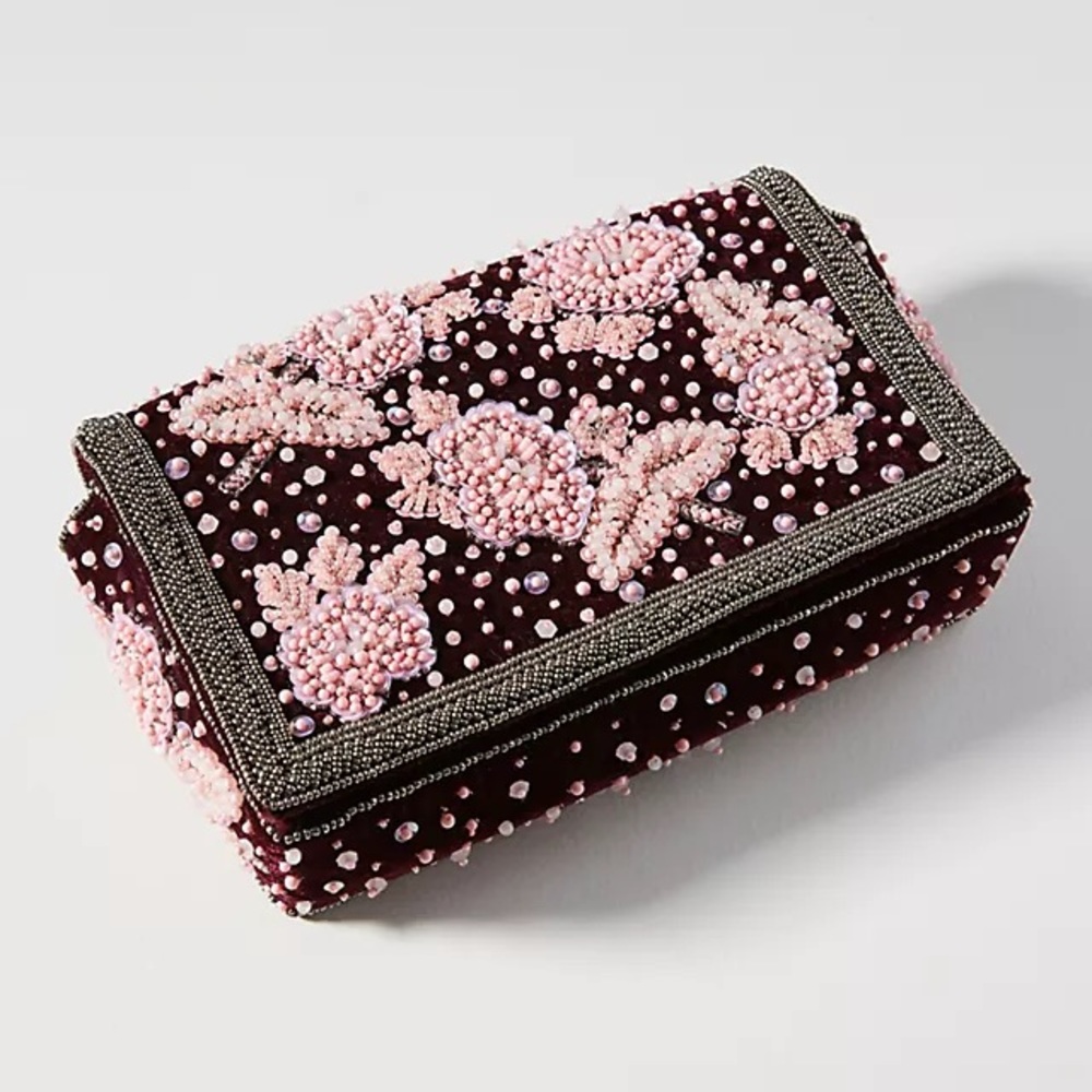 Anthropologie | Beaded Velvet Clutch Bag